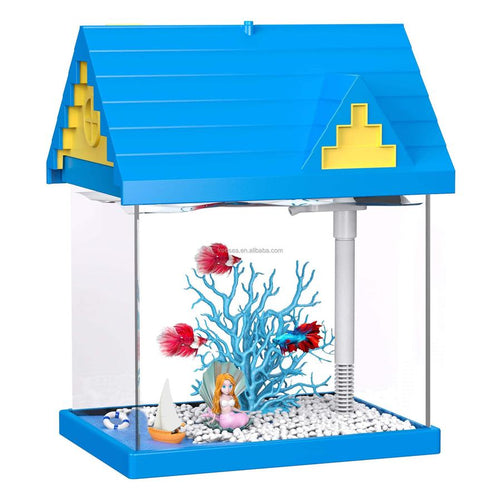 HKM-991891 2-Gallon Acrylic Fish Tank with Filtration and Lighting for Shrimp, Jellyfish, and Goldfish