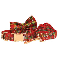 HKM-9919677 Red Snowflake Christmas Pet Collar and Leash Set with Bow and Flowers