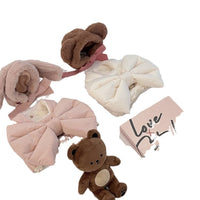 HKM-9920829 Plush Dog Harness with Bow - Autumn and Winter Apparel in Peach Pink and Creamy White