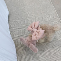 HKM-9920829 Plush Dog Harness with Bow - Autumn and Winter Apparel in Peach Pink and Creamy White