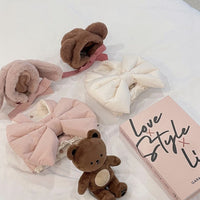 HKM-9920829 Plush Dog Harness with Bow - Autumn and Winter Apparel in Peach Pink and Creamy White