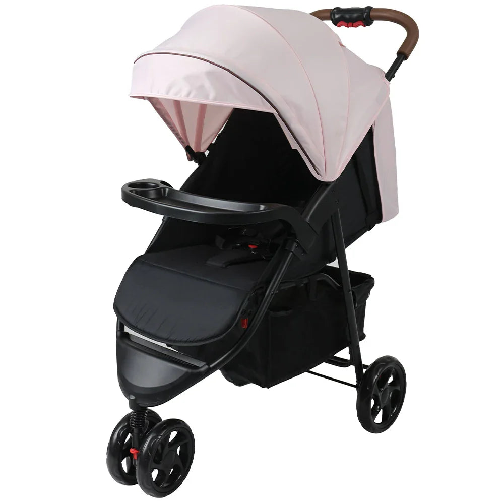 HKM-992083 Lightweight 3-Wheel Foldable Baby Stroller with Car Seat, 3-in-1 Jogger Pram Trolley