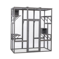 HKM-9921853 Spacious Grey Cat Cage with Outdoor Sun Roof and Elevated Platforms