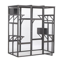HKM-9921853 Spacious Grey Cat Cage with Outdoor Sun Roof and Elevated Platforms