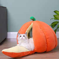 HKM-9922237 Cozy Winter Cuddle Cave for Cats and Small Dogs - Pumpkin Design, Machine Washable
