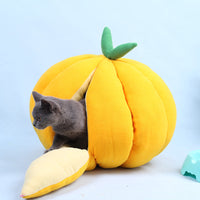 HKM-9922237 Cozy Winter Cuddle Cave for Cats and Small Dogs - Pumpkin Design, Machine Washable