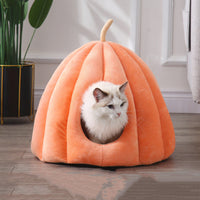 HKM-9922237 Cozy Winter Cuddle Cave for Cats and Small Dogs - Pumpkin Design, Machine Washable
