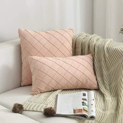 HKM-992339 Plush Suede Cushion Cover in Grid Pattern - Available in 30x50cm and 45x45cm Sizes
