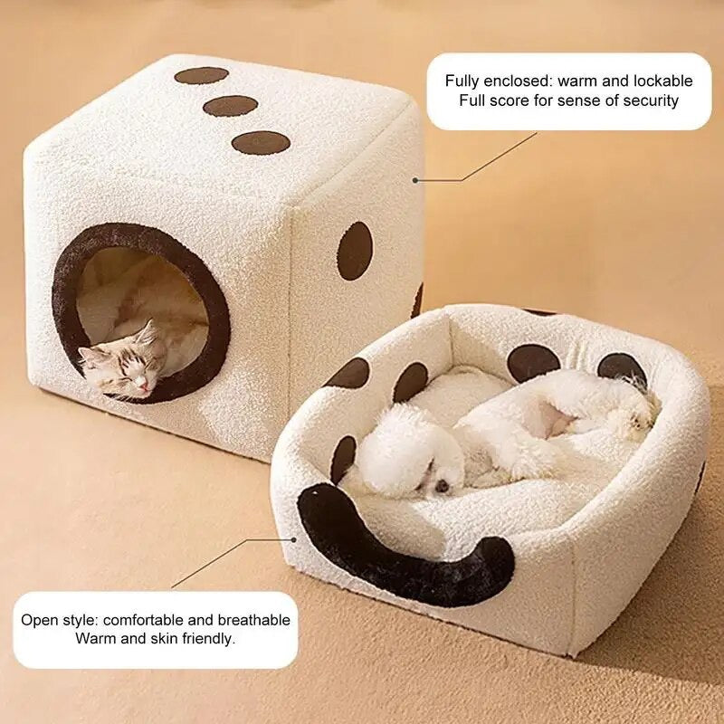 HKM-9924029 Cozy Teddy Plush Dog Kennel for Autumn and Winter - Small to Large Sizes Available