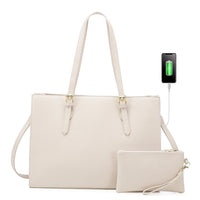 HKM-992595 15.6 Inch Laptop Tote Bag for Women - Stylish PU Leather Handbag for Work and Daily Use