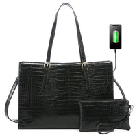 HKM-992595 15.6 Inch Laptop Tote Bag for Women - Stylish PU Leather Handbag for Work and Daily Use