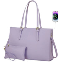 HKM-992595 15.6 Inch Laptop Tote Bag for Women - Stylish PU Leather Handbag for Work and Daily Use