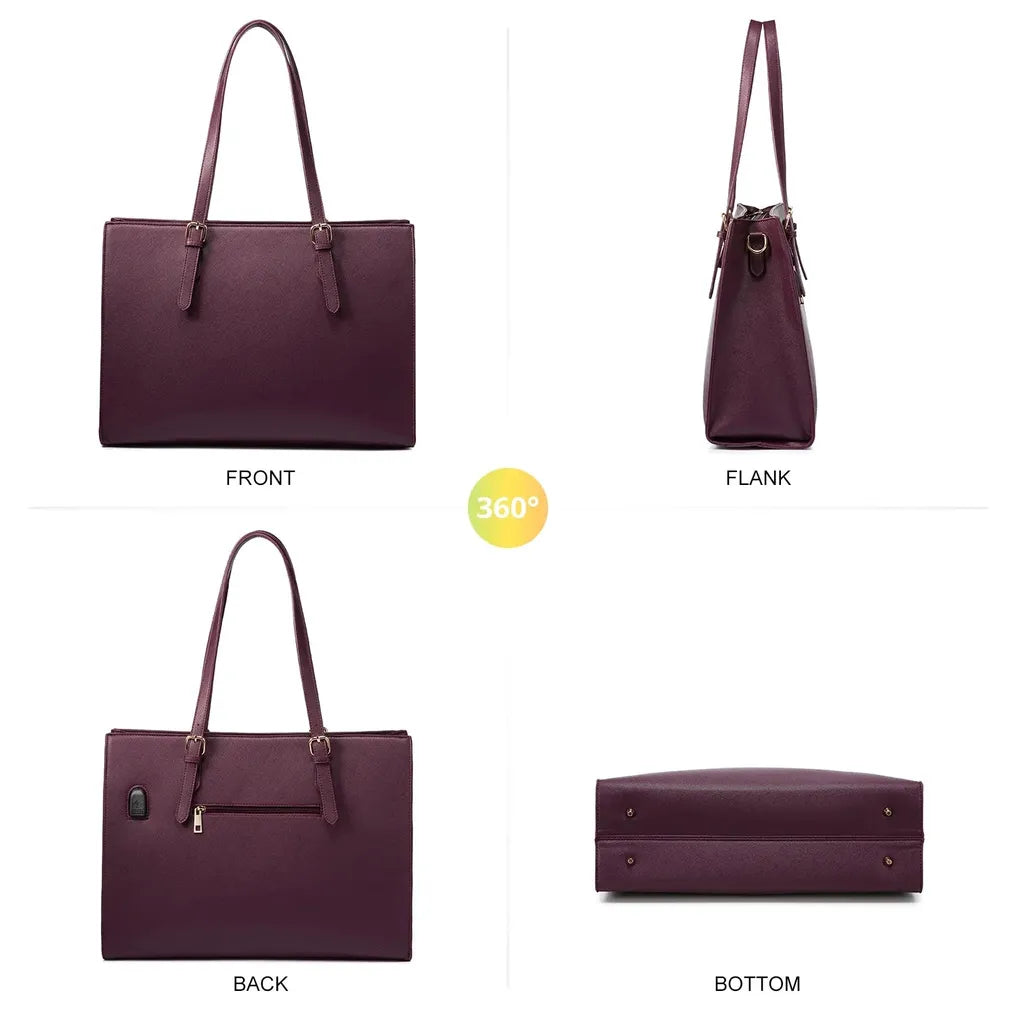 HKM-992595 15.6 Inch Laptop Tote Bag for Women - Stylish PU Leather Handbag for Work and Daily Use
