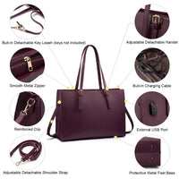 HKM-992595 15.6 Inch Laptop Tote Bag for Women - Stylish PU Leather Handbag for Work and Daily Use
