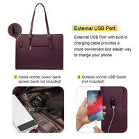 HKM-992595 15.6 Inch Laptop Tote Bag for Women - Stylish PU Leather Handbag for Work and Daily Use