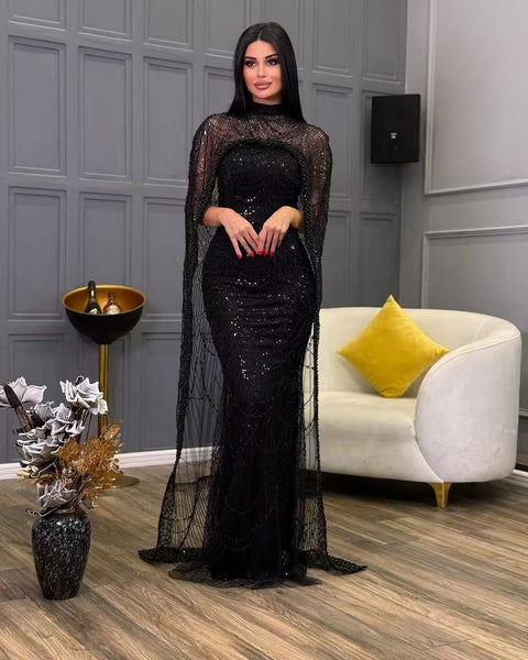HKM-992595 Elegant Black Evening Dress for Women - Style EZ25171