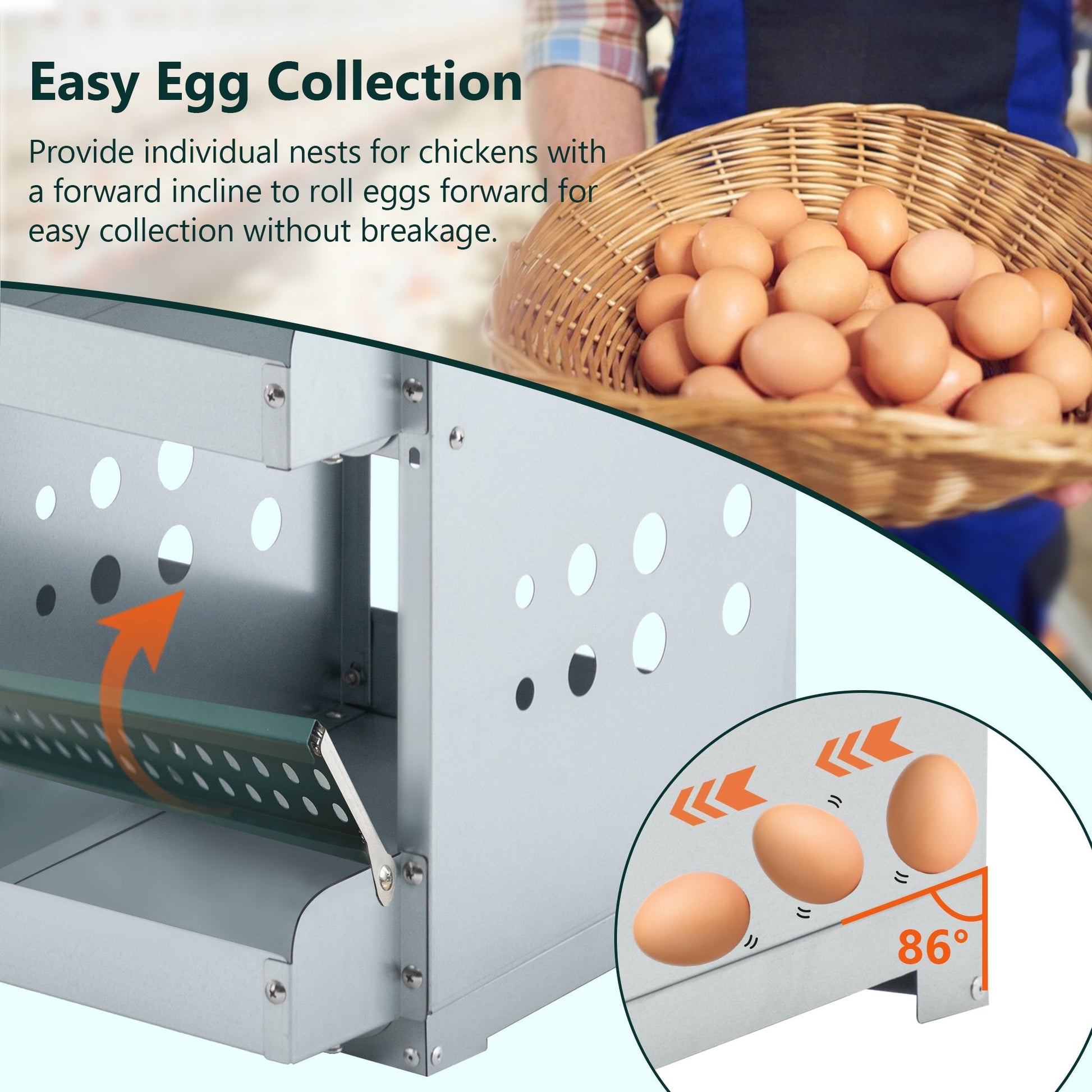 HKM-9927613 6-Compartment Roll-Away Chicken Nesting Box for Easy Egg Collection & Cleaning - Green