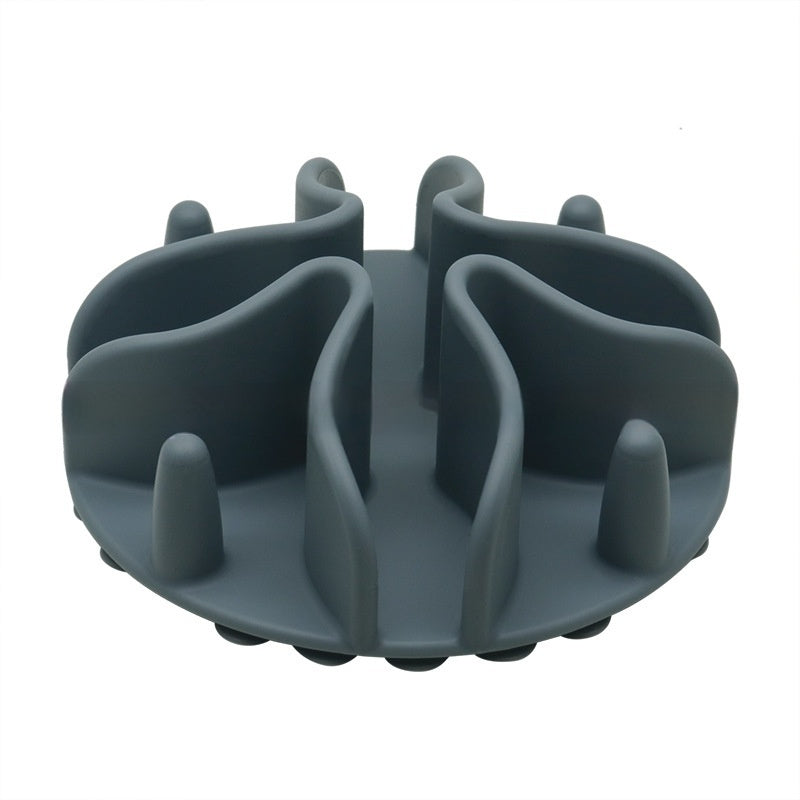 HKM-9927741 Silicone Dog Snack Licking Mat - Round Slow Feed Suction Cup Pet Dish in Gray, Purple, Orange, Black