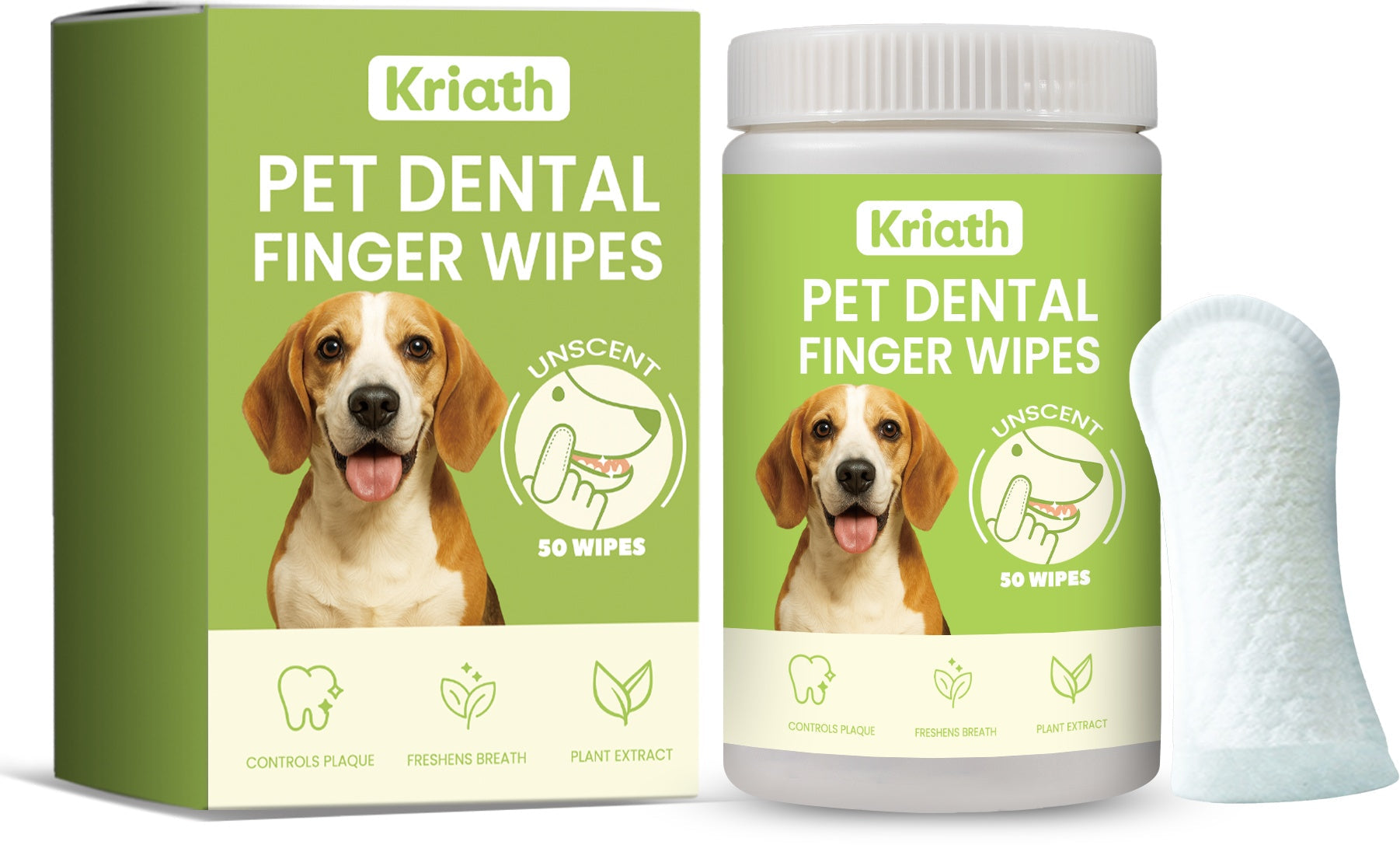 HKM-9929917 Pet Dental Finger Wipes with Aloe Extract and Coconut Oil - 50 Count