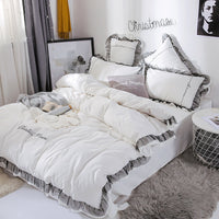 HKM-993043 Solid Color Sanding Bed Set of Four - Plush Acetate Fiber with Quilt Cover, Sheet, and Pillowcases