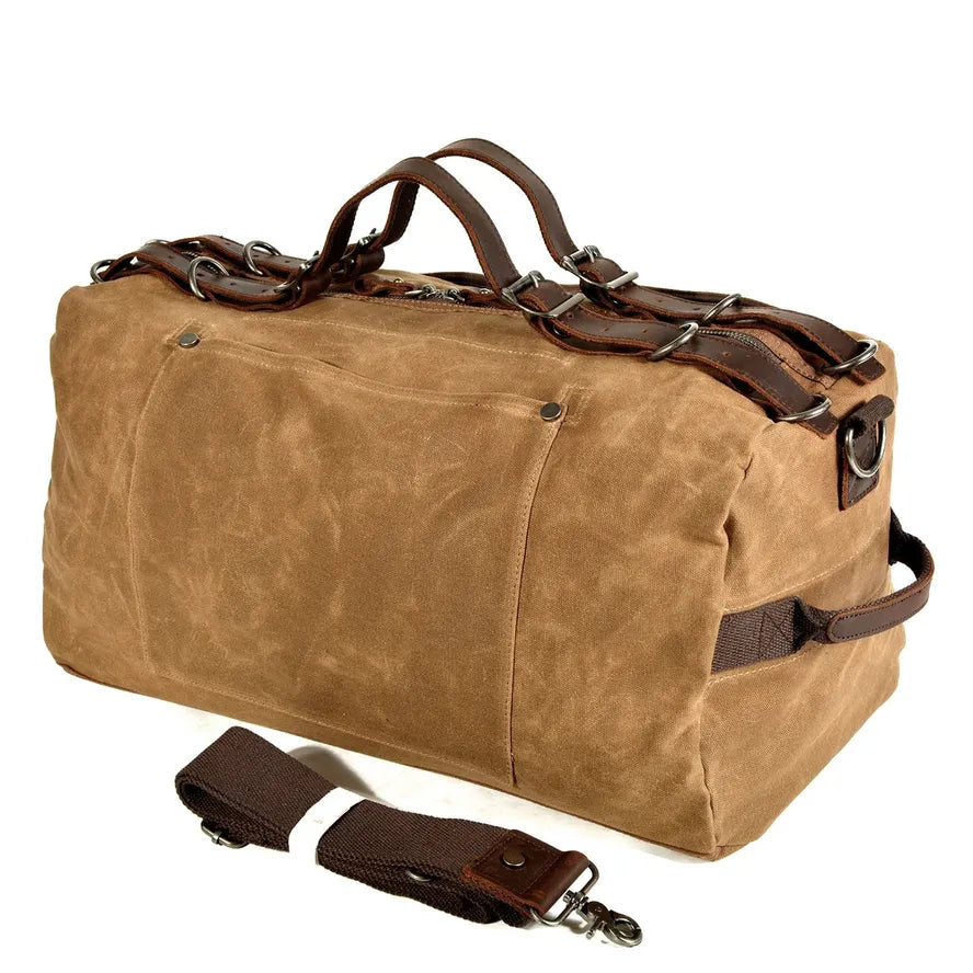 HKM-993107 Vintage Leather and Canvas Weekend Duffle Bag for Men