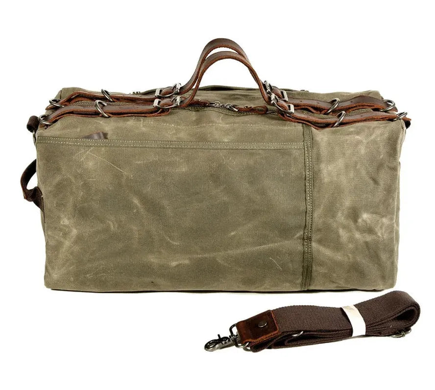 HKM-993107 Vintage Leather and Canvas Weekend Duffle Bag for Men