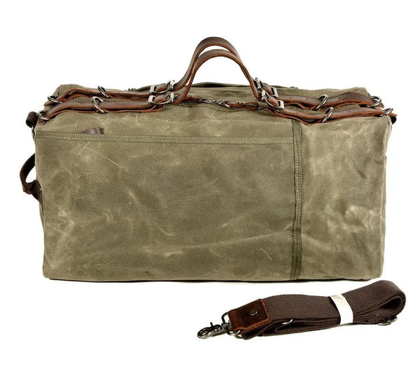 HKM-993107 Vintage Leather and Canvas Weekend Duffle Bag for Men