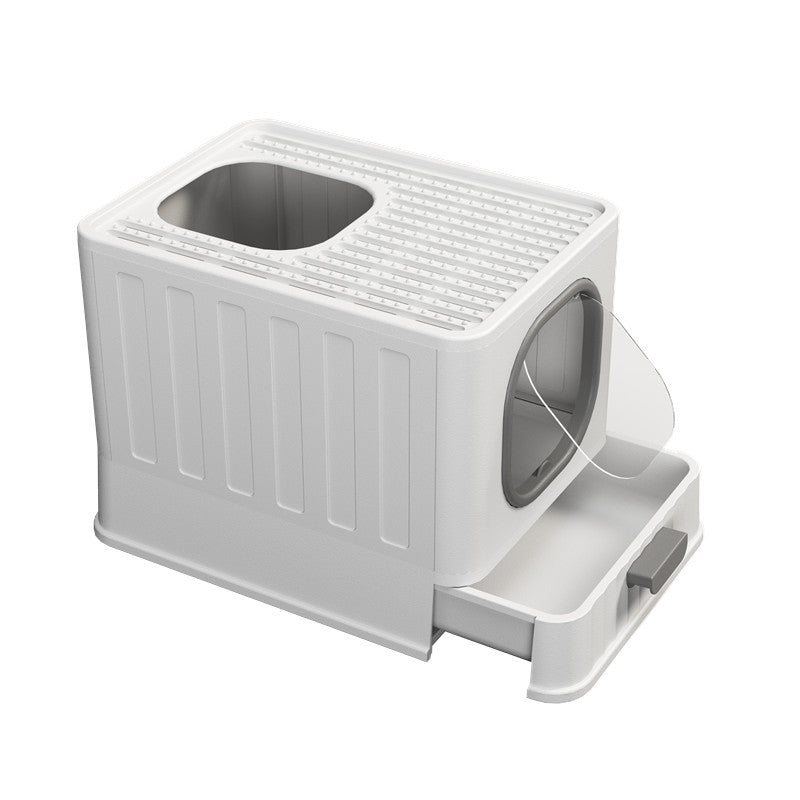 HKM-9931581 Fully Enclosed Large Cat Litter Box ¨C Plastic Folding Design with Anti-Splash Feature in Various Colors