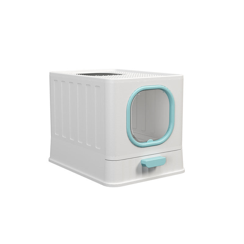 HKM-9931581 Fully Enclosed Large Cat Litter Box ¨C Plastic Folding Design with Anti-Splash Feature in Various Colors