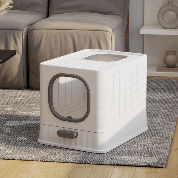 HKM-9931581 Fully Enclosed Large Cat Litter Box ¨C Plastic Folding Design with Anti-Splash Feature in Various Colors