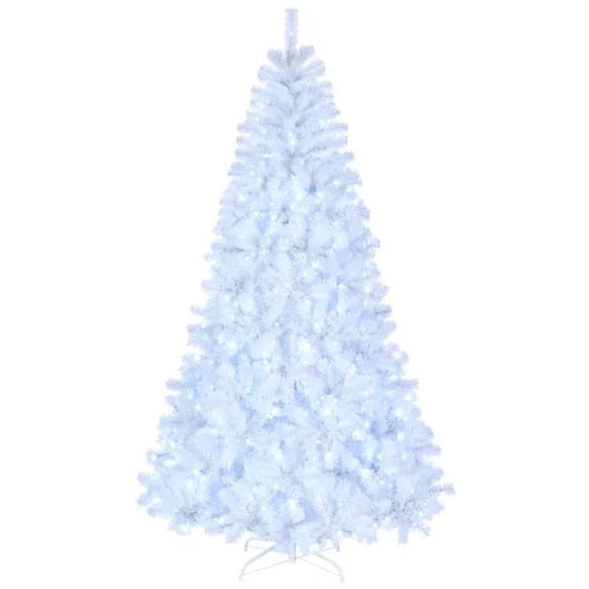 HKM-993171 7ft White Automatic Christmas Tree with 1346 Branches, 500 Cool Color Lights, 8 Modes, PVC Material