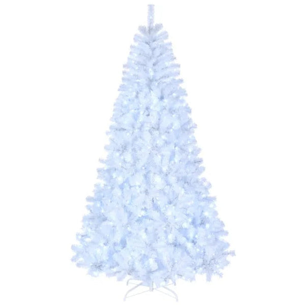 HKM-993171 7ft White Automatic Christmas Tree with 1346 Branches, 500 Cool Color Lights, 8 Modes, PVC Material