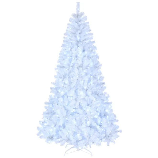 HKM-993171 7ft White Automatic Christmas Tree with 1346 Branches, 500 Cool Color Lights, 8 Modes, PVC Material