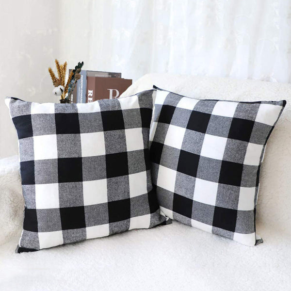 HKM-993171 Modern Plaid Pillowcase with Core - Black & White or Red & Black, 45x45cm