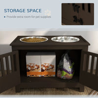 HKM-9933373 Elevated Dog Food Storage Cabinet with Stainless Steel Bowls, Espresso Finish