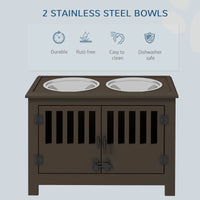 HKM-9933373 Elevated Dog Food Storage Cabinet with Stainless Steel Bowls, Espresso Finish