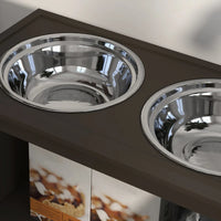 HKM-9933373 Elevated Dog Food Storage Cabinet with Stainless Steel Bowls, Espresso Finish
