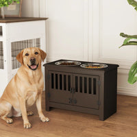 HKM-9933373 Elevated Dog Food Storage Cabinet with Stainless Steel Bowls, Espresso Finish