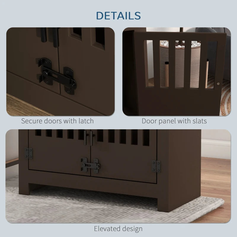 HKM-9933373 Elevated Dog Food Storage Cabinet with Stainless Steel Bowls, Espresso Finish