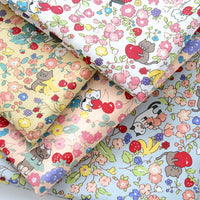HKM-993363 Pastel Cotton Cartoon Floral Fabric – Light Pink, Light Blue, White, Beige, 50x145cm