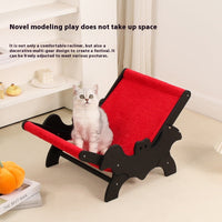 HKM-9933757 Cozy Wooden Cat Recliner Lounge Chair in Black and Red for Stylish Cat Relaxation