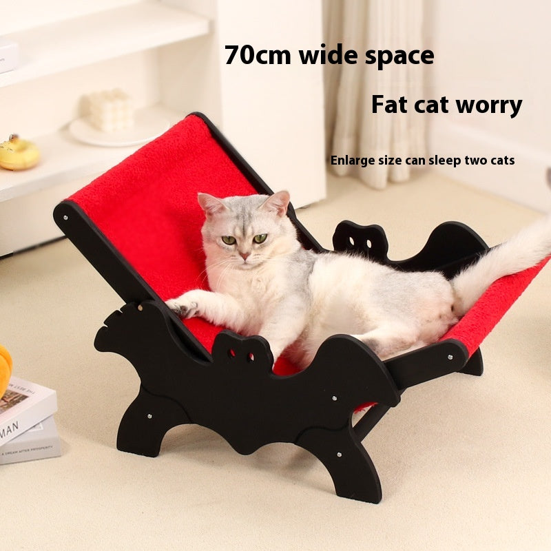 HKM-9933757 Cozy Wooden Cat Recliner Lounge Chair in Black and Red for Stylish Cat Relaxation