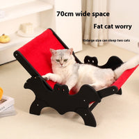 HKM-9933757 Cozy Wooden Cat Recliner Lounge Chair in Black and Red for Stylish Cat Relaxation