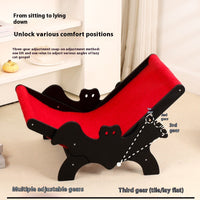 HKM-9933757 Cozy Wooden Cat Recliner Lounge Chair in Black and Red for Stylish Cat Relaxation