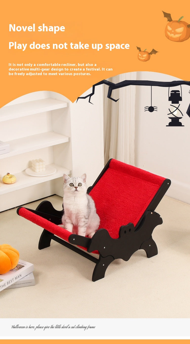HKM-9933757 Cozy Wooden Cat Recliner Lounge Chair in Black and Red for Stylish Cat Relaxation