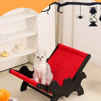 HKM-9933757 Cozy Wooden Cat Recliner Lounge Chair in Black and Red for Stylish Cat Relaxation