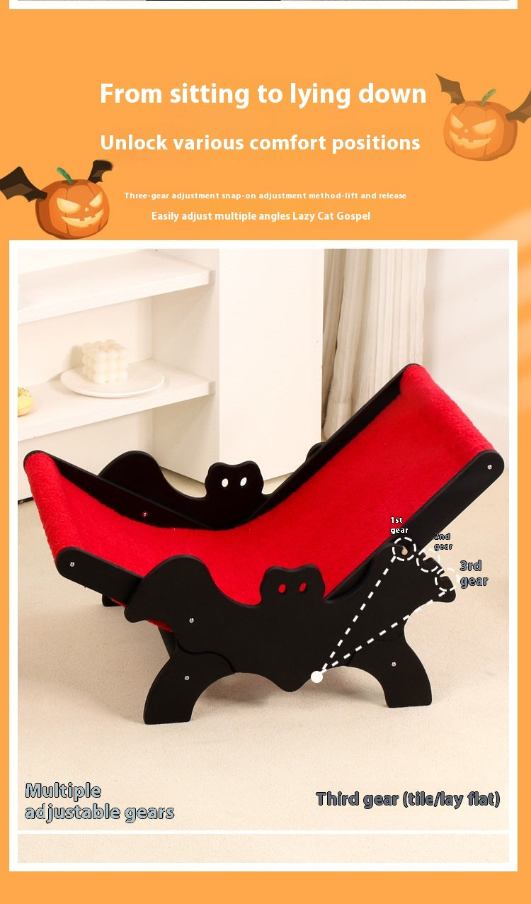 HKM-9933757 Cozy Wooden Cat Recliner Lounge Chair in Black and Red for Stylish Cat Relaxation