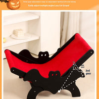HKM-9933757 Cozy Wooden Cat Recliner Lounge Chair in Black and Red for Stylish Cat Relaxation