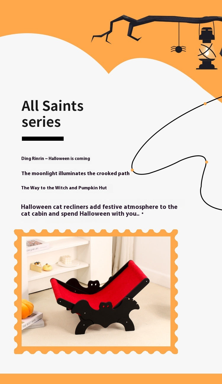 HKM-9933757 Cozy Wooden Cat Recliner Lounge Chair in Black and Red for Stylish Cat Relaxation