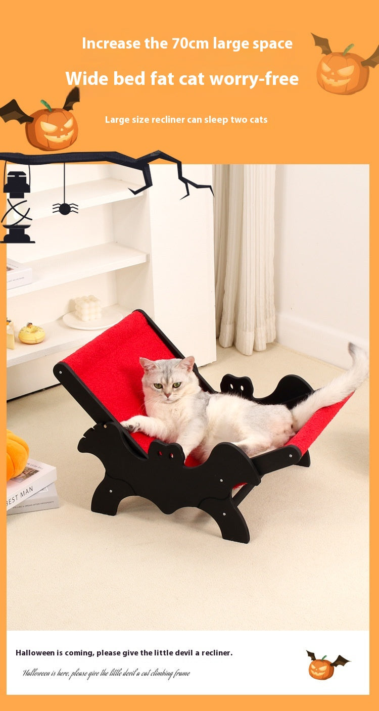 HKM-9933757 Cozy Wooden Cat Recliner Lounge Chair in Black and Red for Stylish Cat Relaxation